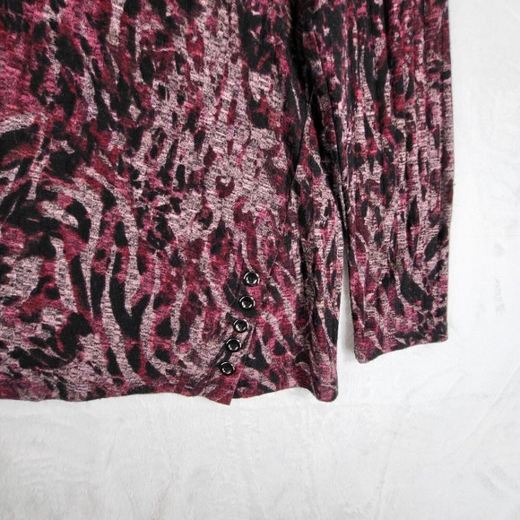 Susan Graver Weekend Sweater Women 1X Printed Knit Cowl Neck Berry Long Sleeve - Picture 7 of 13